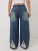 Wide Leg Distressed Straight Jeans for Women Elastic Casual Bootcut Denim Pants Ladies Jeans