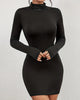 Sexy Charming Classic Black Short Dresses Women Long Sleeve Mid Waist Casual Mini Dress Elegant Slimming Simple Evening Dresses