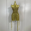 Women Sparkly Diamonds Pink Mesh Transparent Top Dress Two Piece Set Sexy Evening Party Celebrate Birthday PhotoShoot Stage Wear