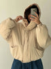 Women Deer Spotted Hooded Puffer Jacket Brown White Dots Drawstring Hood Cropped Elastic Cuff Coats Warm Winter Casual Outerwear
