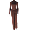 Women Full Sleeve Turtleneck Ribbon Ruched Long Maxi Dress Spring Sexy Street Slim Evening Night Club Party Dresses