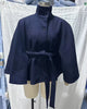 Lace Up High Neck Jackets For Women Belt Faux Wool Blends Cape Coats Autumn Winter Warm Elegant Cloak Coat Ladies