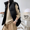 Stand Neck Puffer Cotton Vest Beige Black Autumn Winter Loose Vest Women Jacket