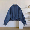 Chic Stand Collar Denim Cropped Jackets Women Loose Zipper Pockets Full Sleeve Female Coats Spring Lady Outwear Street