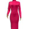 Winter Black Turtleneck Sexy Women Dress Autumn Long Sleeve Skinny Midi Boydcon Casual Blue Plush Knee-Length Party