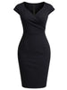 Womens Sexy Black Cap Sleeve V Neck Elegant Cocktail Party Knee Length Wrap Bodycon Bar Evening Dress