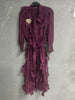 Purple Dress Women Bow Collar Ruffles Lace Up Waist Long Sleeves Embroidery Dresses Autumn 3A555