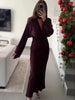 Women Satin V neck Dress Long Dresses With Scarf Chic Elegant Dresses Women Long Sleeve Casual Dress