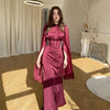 Spring Wine Red Stand Collar Long Sleeve Slim Fit Slit Long Dress Women Elegant Temperament Flowy Gown