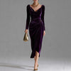 European and American Women's Casual Gold Velvet Sexy Long-Sleeve Slim Pleated Long Split Bodycon Dress