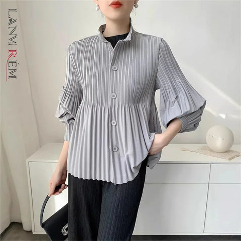 Spring Women's Short Trench Coat Stand Collar Loose Casual Loose Single Breasted Lantern Sleeve Jacket 2DB6686