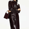 Vintage Women Leather Sets Lapel Single Breasted Jacket Slim Fit Mini Skirt Retro Fashin Female Suit Lady Jacket Skirt Sets