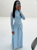 Ruched Elegant Maxi Dress Women Daily Casual Skinny Full Sleeve Solid Gown Midnight Prom Party Long Bodycon