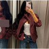 Solid Faux Suede Jackets Women's Stand Collar Full Sleeves Zip Cropped Coat Autumn Winter Lady Casual Outerwear