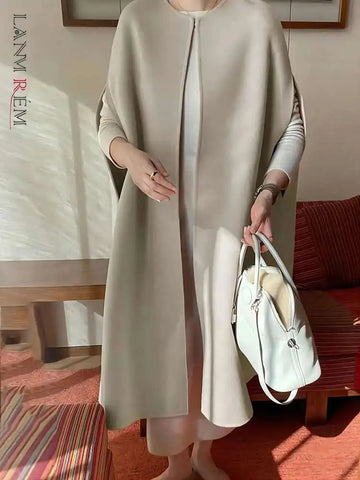 Spring Winter Woolen Women Coat Solid Elegant Vintage Thick Korean Batwing Style Chaqueta Mujer 2R8845