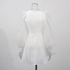 Solid Dresses For Women Deep V Neck Long Sleeves High Waist Patchwork Folds Minimalist Dress Female Clothing