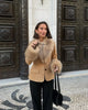 Beige Faux Suede Women Jacket Fur Collar Cuffs Trim Button Front Coat Vintage Western Cowgirl Style Warm Winter Outerwear