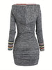 European and American Explosions Women's Ethnic Style Geometric Stripe Stitching Hooded Knitted Long-Sleeved Tight Dress