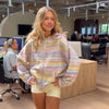 Hooded Rainbow Striped Knitted Cardigan Colorful Drop Shoulder Zipper Pockets Loose Sweater Autumn Women Sweet Casual Coat