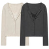Women Elegant Solid Lace V Neck Cardigan Coat Long Sleeve Cropped Knit Sweater Tops Spring Y2K High Street Chic Coats
