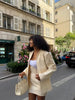 Women Minimalist White Blazer Set Collarless Shoulder Pad Loose Long Sleeve Coat Boned Slim Bodycon Skirt Lady Outfit