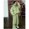 Striped Cotton Jacket Two‑piece Set Women Hooded Zip‑up Coat Wide‑leg Pants Suit Autumn Winter Daily Commute Outfit