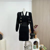 Commuter Knitted Dress Spring Autumn Elegant Two Pieces Set Hip-wrapped Short Striped Cardigan And Dress J408