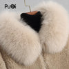 A18103 Women's Winter Wool Warm Real Fox Fur Hood Coat Lady Real Wool Long Coat Jacket Overcoat