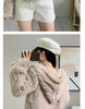 Real Rabbit Fur Hooded Coat Long Sleeve Women Casual Loose Knitted Genuine Fur Jacket With Hood Female Natural Fur Outwear