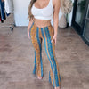 Personalized and street style women's high elasticity tight fitting slightly flared sexy printed pants women's pants