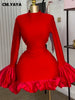 Women O-neck Long Flare Sleeve Ruffles Mini Dress Spring Sweet Sexy Birthday Evening Night Party Vestidos Dresses
