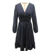 Spring Autumn Dots Print Elastic Waist Dresses Women V Neck Long Sleeve Dress Female Office Commuter Casual A-line Gown