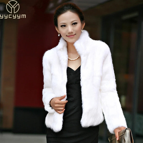 Autumn Winter Real Genuine Rabbit Fur Coat Women Full Pelt Real Rabbit Fur Jacket Fur Mandarin Collar Overcoats