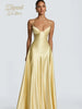 Solid Color Satin Bustier Women Maxi Dress Yellow Spaghetti Strap V Neck Waist-cinching Dresses Party Vestidos