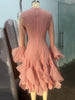 Women's Irregular Pleated Patchwork Long Flare Sleeve Waist Cinching Midi Dresses Female Clothing
