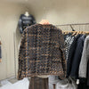 Vintage Jackets Women Clothing O-neck Long Sleeve Pocket Tweed Temperament Tops Korean Cropped Coat Y2k Clothes
