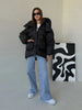 Printed Cotton Padded Coats Women Hooded Waist-Cinching Zipper Quilted Jackets Winter Casual Woman Outerwear