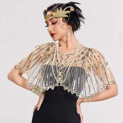 1 pcs 1920s Vintage Sequined Fringed Shrug Elegant Shawl For Women Beaded Cape Suitable For Formal Party Wedding Harem Night