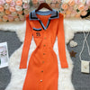 Chic Sexy Wrap Hips Knitted Maxi Dress Women Brand Embroidery Long Sleeve Sweater Dress Autumn Vestido