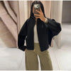 Women Solid Cropped Zip‑Up Knit Jacket Stand Collar Zipper Long Sleeve Loose Short Sweater Autumn Casual Commute Outerwear