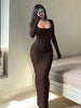 Women's Solid Long Sleeve Bodycon Dress, Chic Basic Minimalist Causual Scoop Neck Long Dress, Womenswear