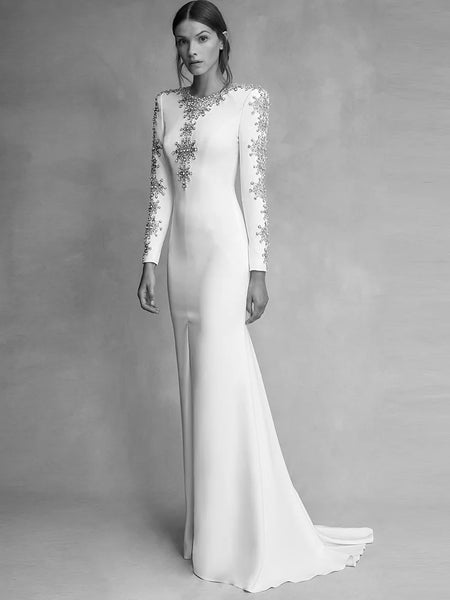 High Street Designer Party Vestido Women's Rhinestone Diamonds Beaded Split Long Maxi Dress