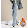 Winter Lady Thermal Plush High Waist Jeans Girls Snow Warm Denim Pants Women Classic Fleece Straight Leg Trousers