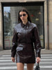 PU Leather Women Coat Skirt Suits Button Long Sleeve Lapel Female Jacket Sets Autumn Bodycon Mini Skirts 2 Pieces Outfits