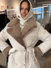 Thicken Contrast Corduroy Jackets Women Lapel Long Sleeves Double Breasted Warm Padded Coats Female Winter Outwears