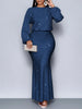 Shiny Women's Dress Spring Autumn O-neck Long Sleeve Slim Hips Banquet Long Dress Female Pleated Party Fishtail Dresses