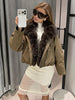 Faux Fur Neck Short Jackets Women Long Sleeve Ruff Thicken Loose Outerwear Female Autumn Winter Chic Daily Coats