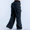 Women Low Waist Belted Straight Leg Wide Leg Trousers Solid Color Casual Joggers Multiple Pockets American Work Pants