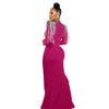 Women Mesh See Through Long Sleeve Diamonds Rhinestones Mermaid Long Dress Fall Evening Sexy Party Dresses Vestidos