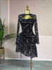 Women Full Sleeve Print Stacked Ruffles Bodycon Mini Dress Fall Evening Birthday Vacation Party Vestidos Sexy Dresses